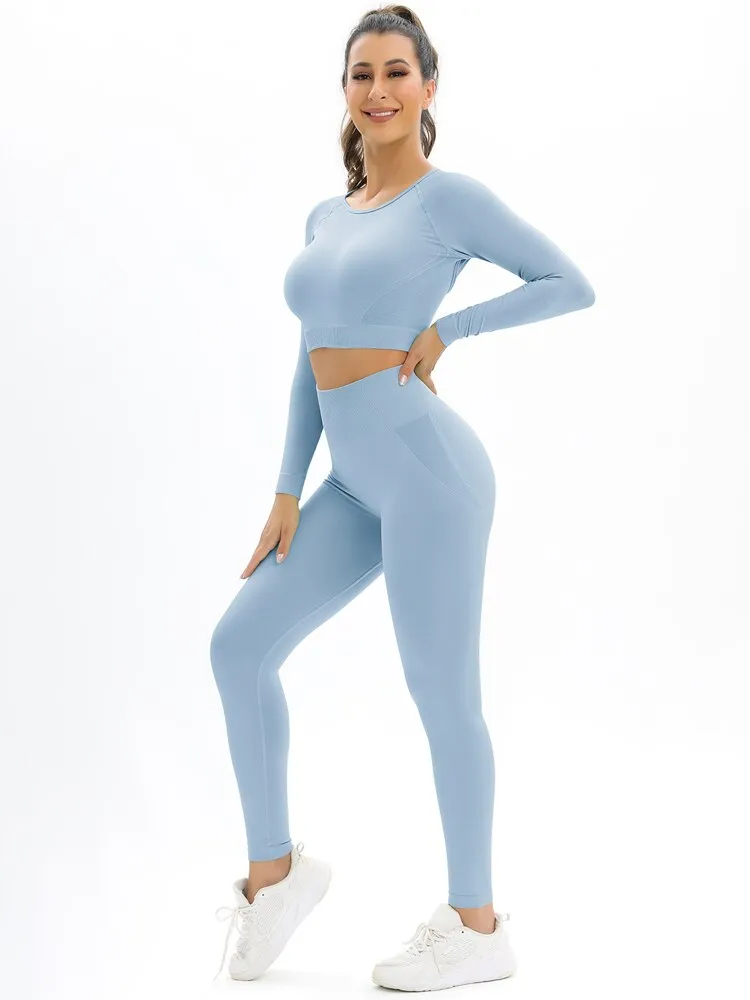 055 New Women Seamless Yoga Set Sexy Backless PUSH UP Leggings Set