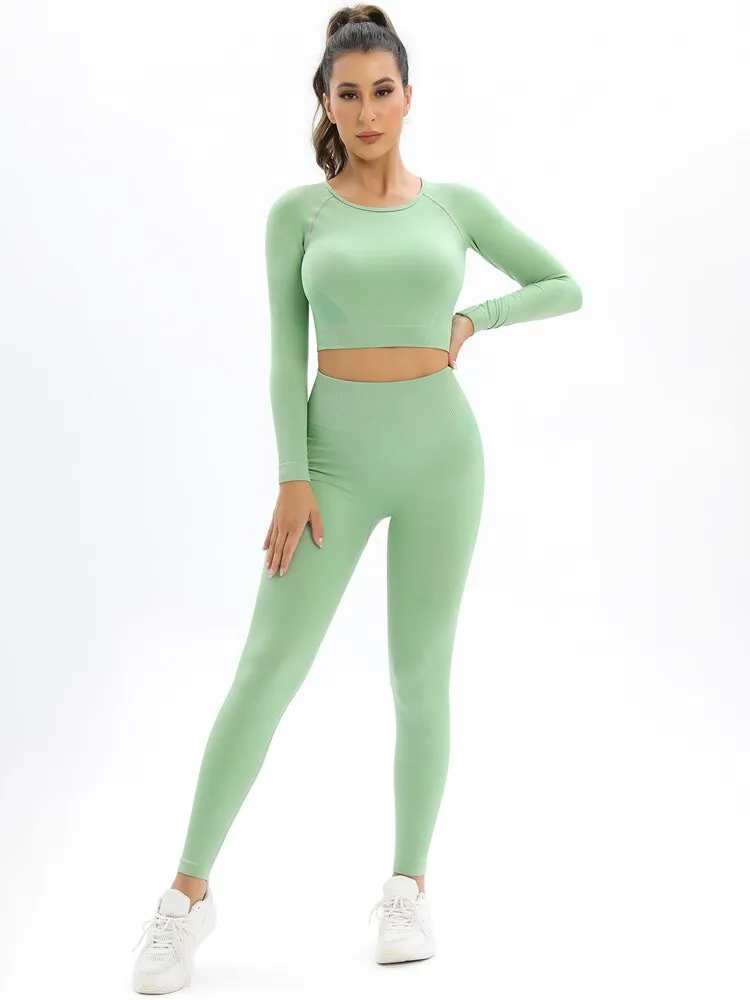 055 New Women Seamless Yoga Set Sexy Backless PUSH UP Leggings Set