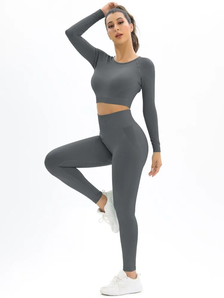 055 New Women Seamless Yoga Set Sexy Backless PUSH UP Leggings Set