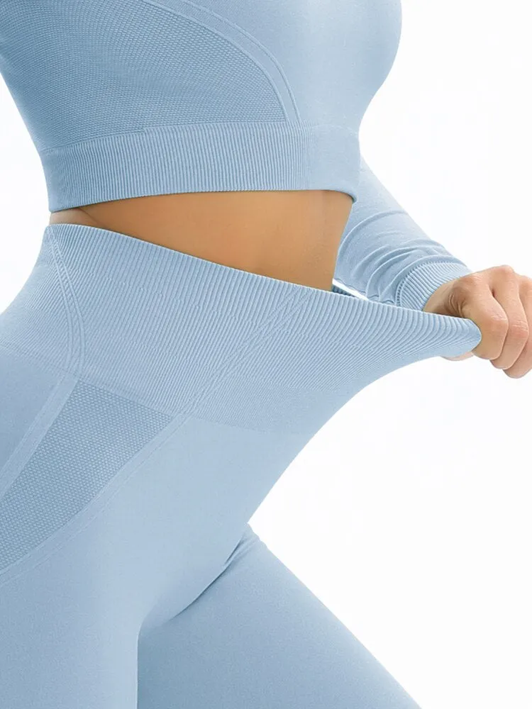 055 New Women Seamless Yoga Set Sexy Backless PUSH UP Leggings Set