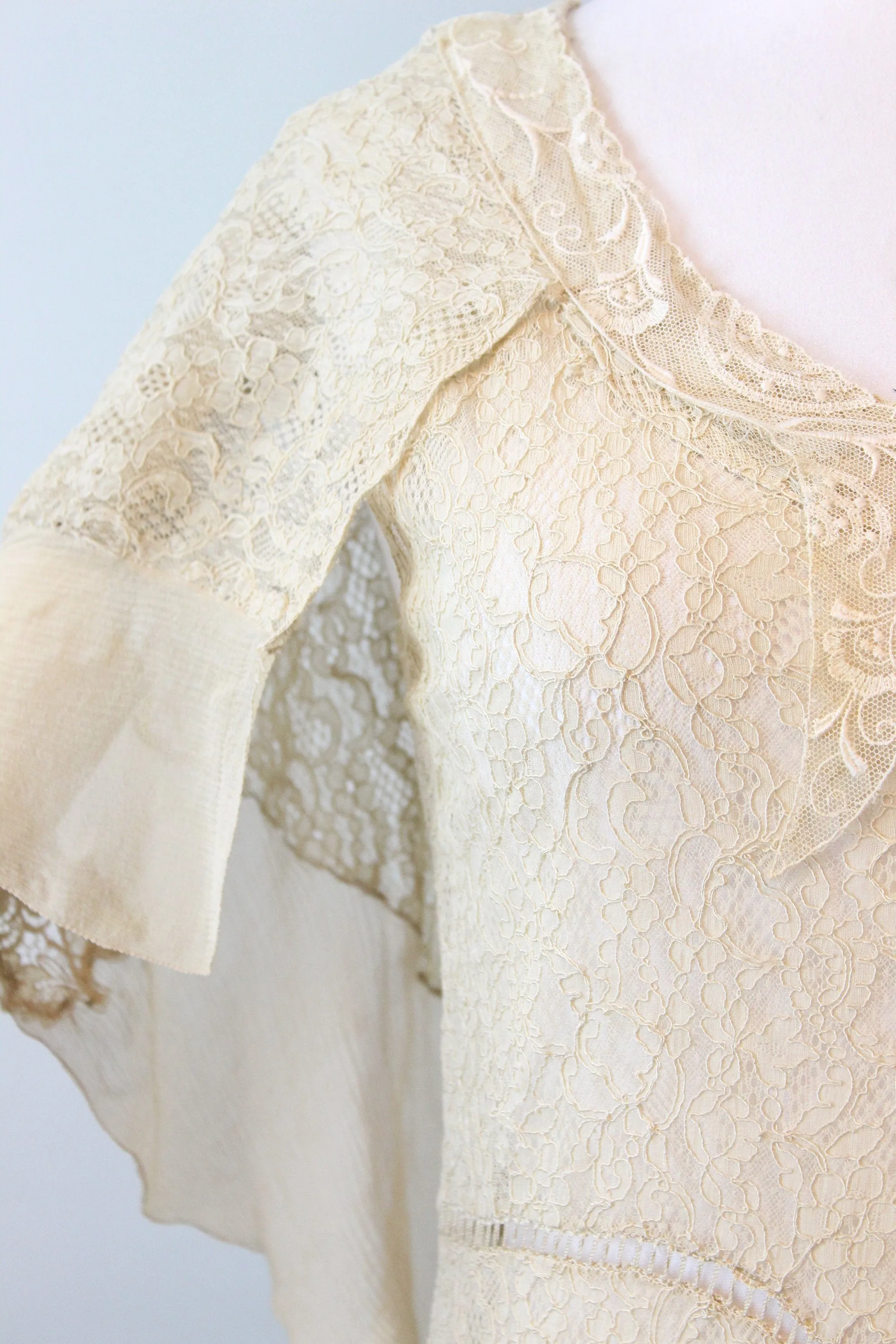 1930s LACE CAPE dress SILK gown small | new fall