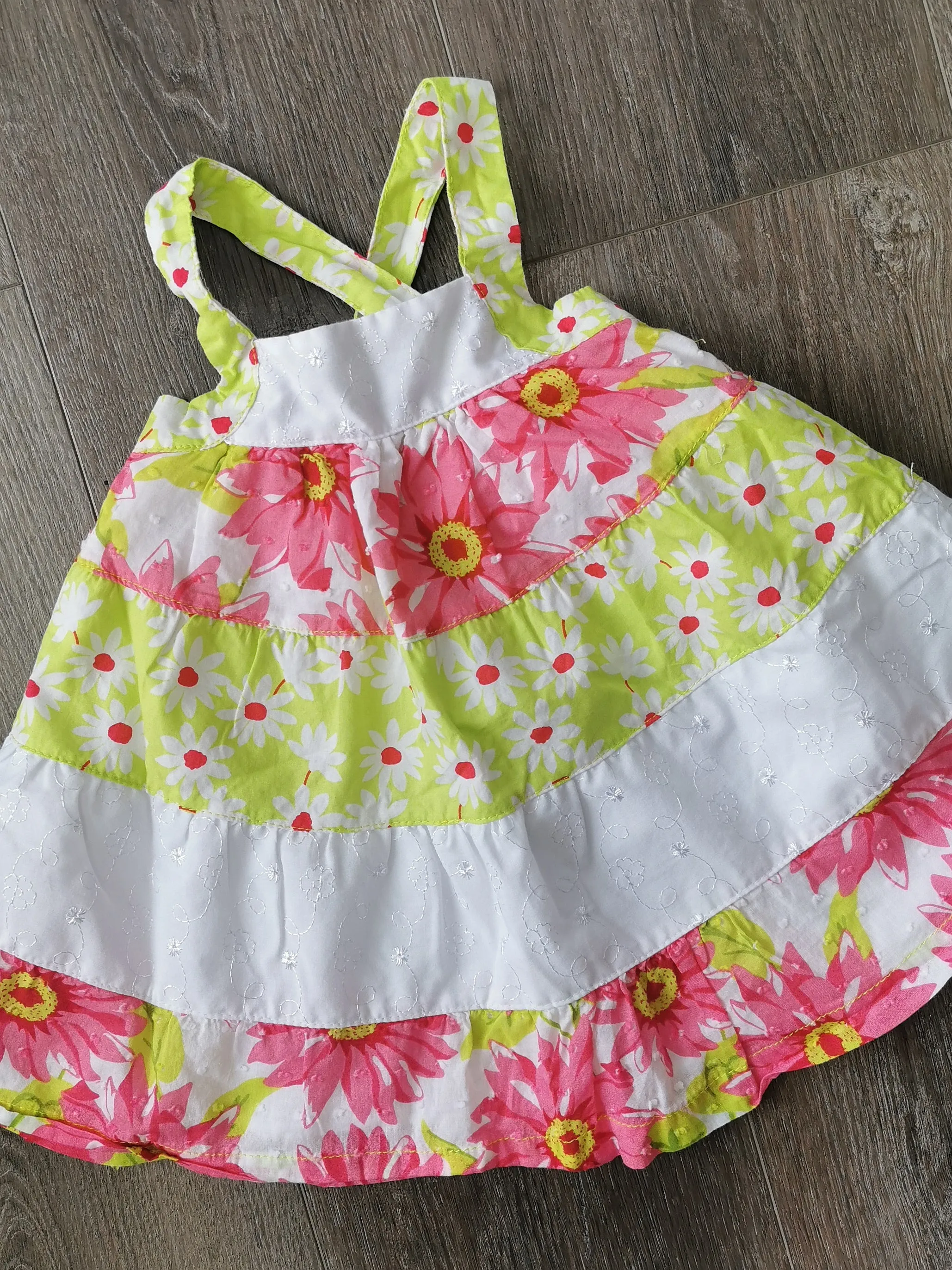 BABY GIRL SIZE 6/9 MONTHS - PENELOPE MACK, Cotton Floral Patchwork Summer Tank Dress EUC B38