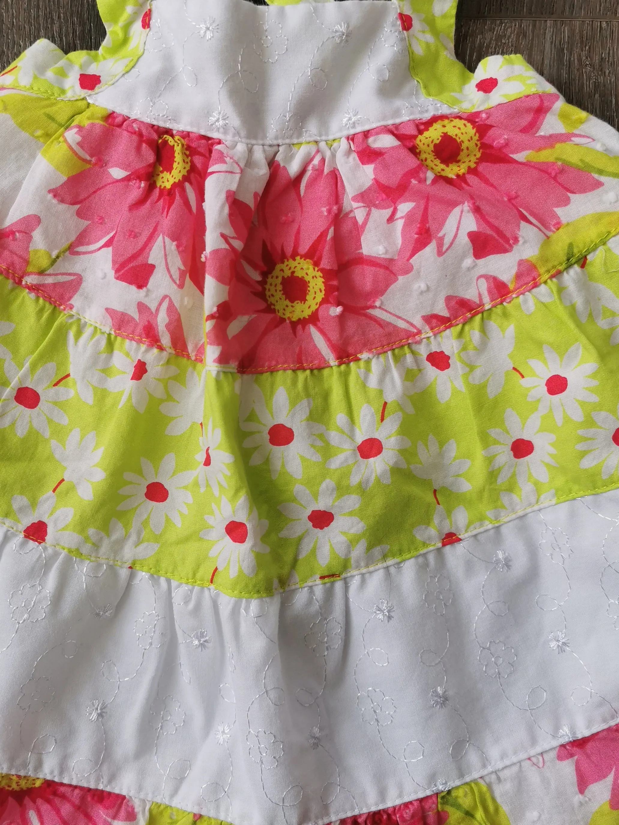 BABY GIRL SIZE 6/9 MONTHS - PENELOPE MACK, Cotton Floral Patchwork Summer Tank Dress EUC B38