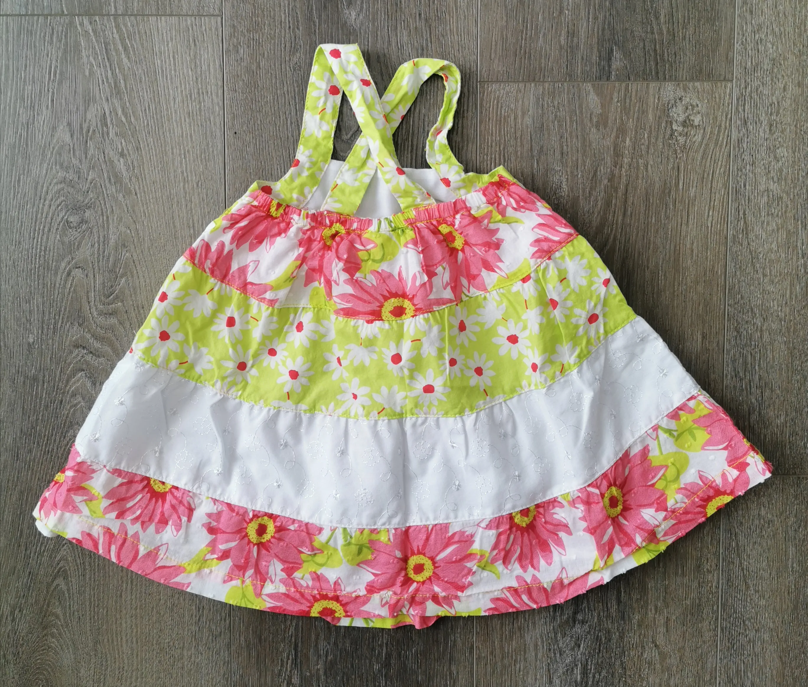 BABY GIRL SIZE 6/9 MONTHS - PENELOPE MACK, Cotton Floral Patchwork Summer Tank Dress EUC B38