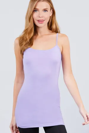 Basic Adjustable Spaghetti Strap Tunic Cami W/ Shelf Bra