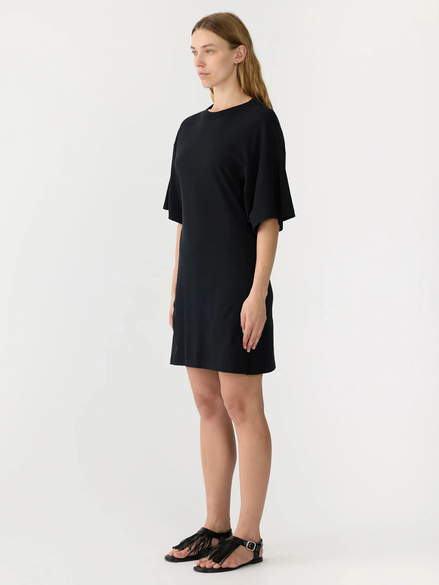 Bassike Waisted Short Sleeve Tennis Dress in Black