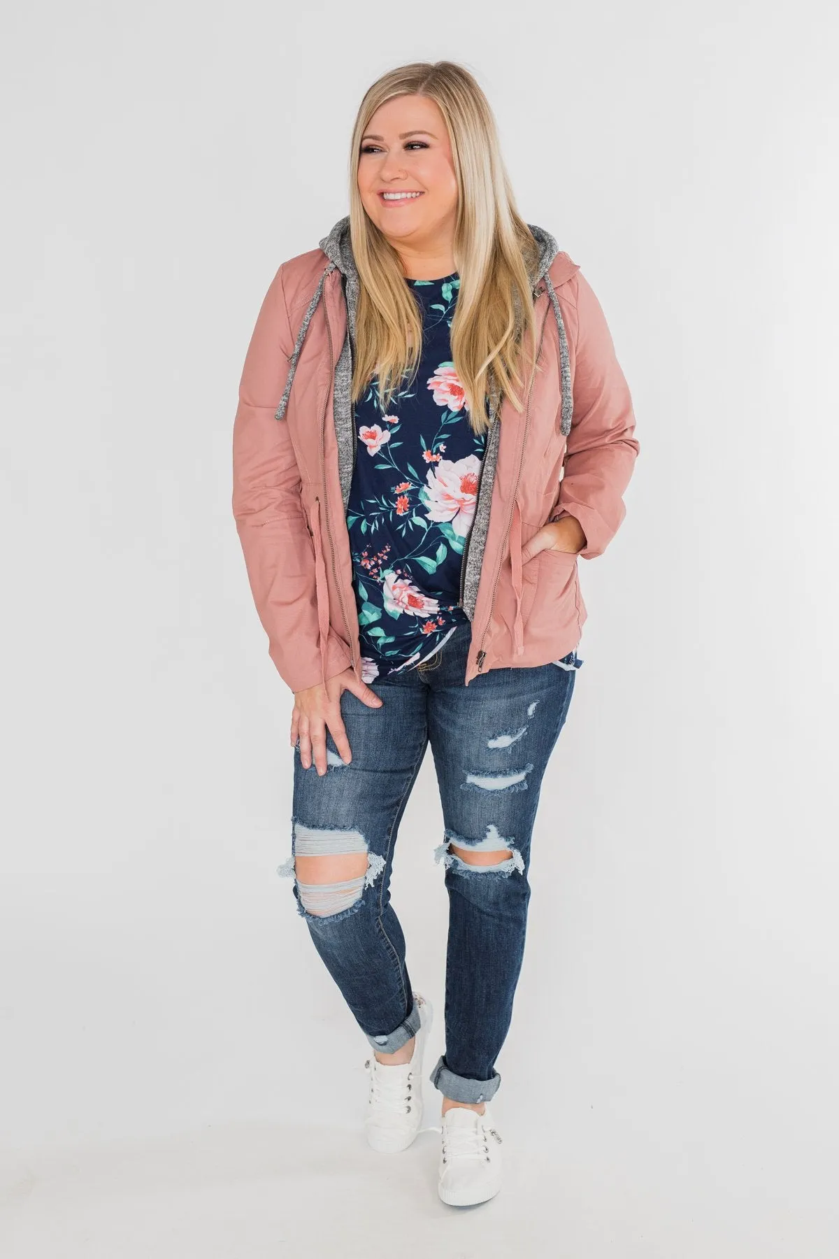 Beauty In Everything Floral Knot Top- Navy