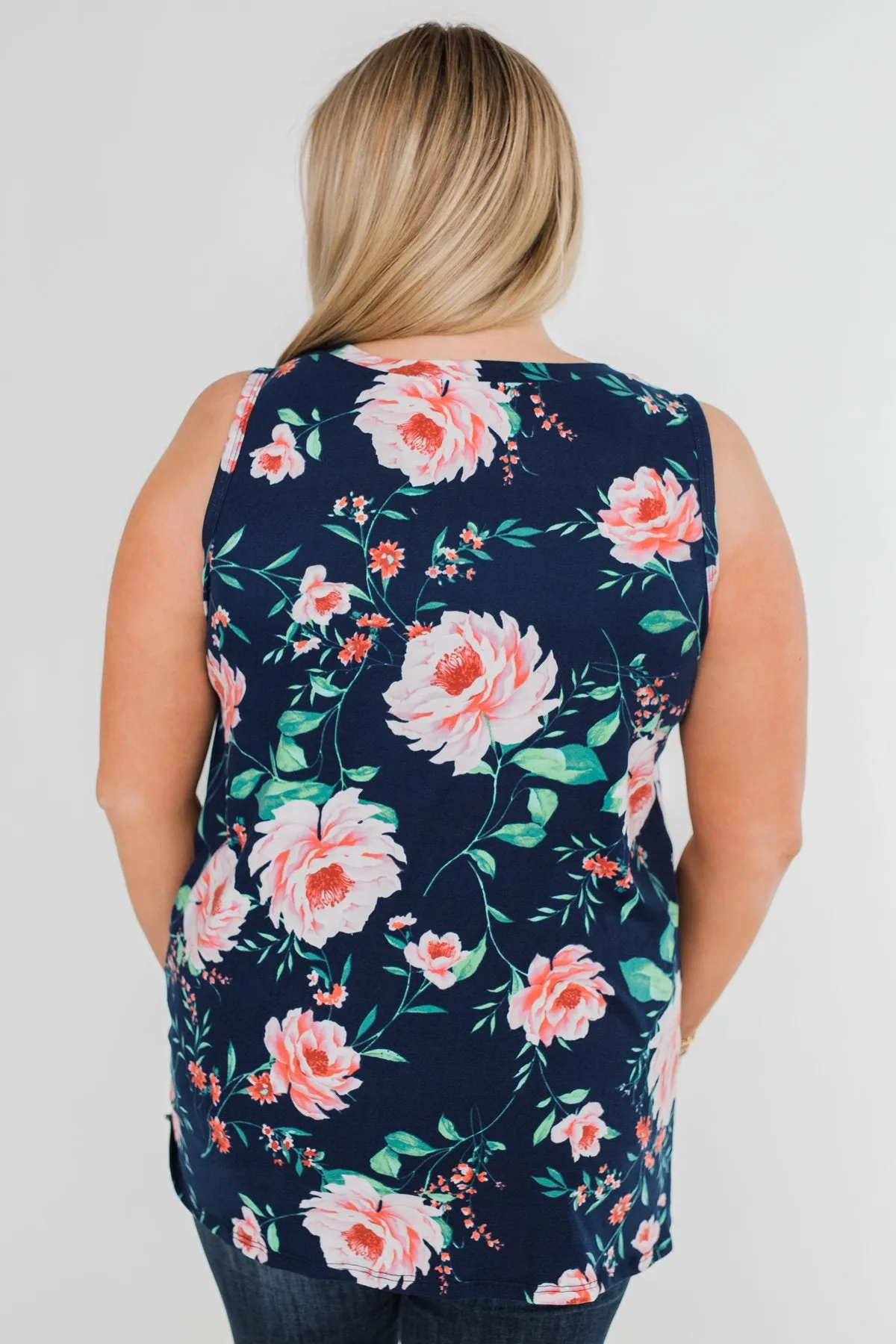 Beauty In Everything Floral Knot Top- Navy