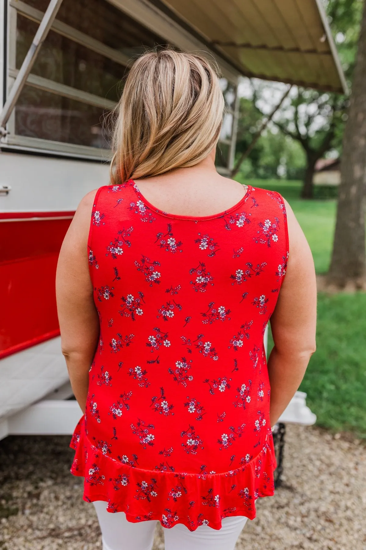 Belong With You Cinch Waist Floral Tank Top- Fruit Punch Red
