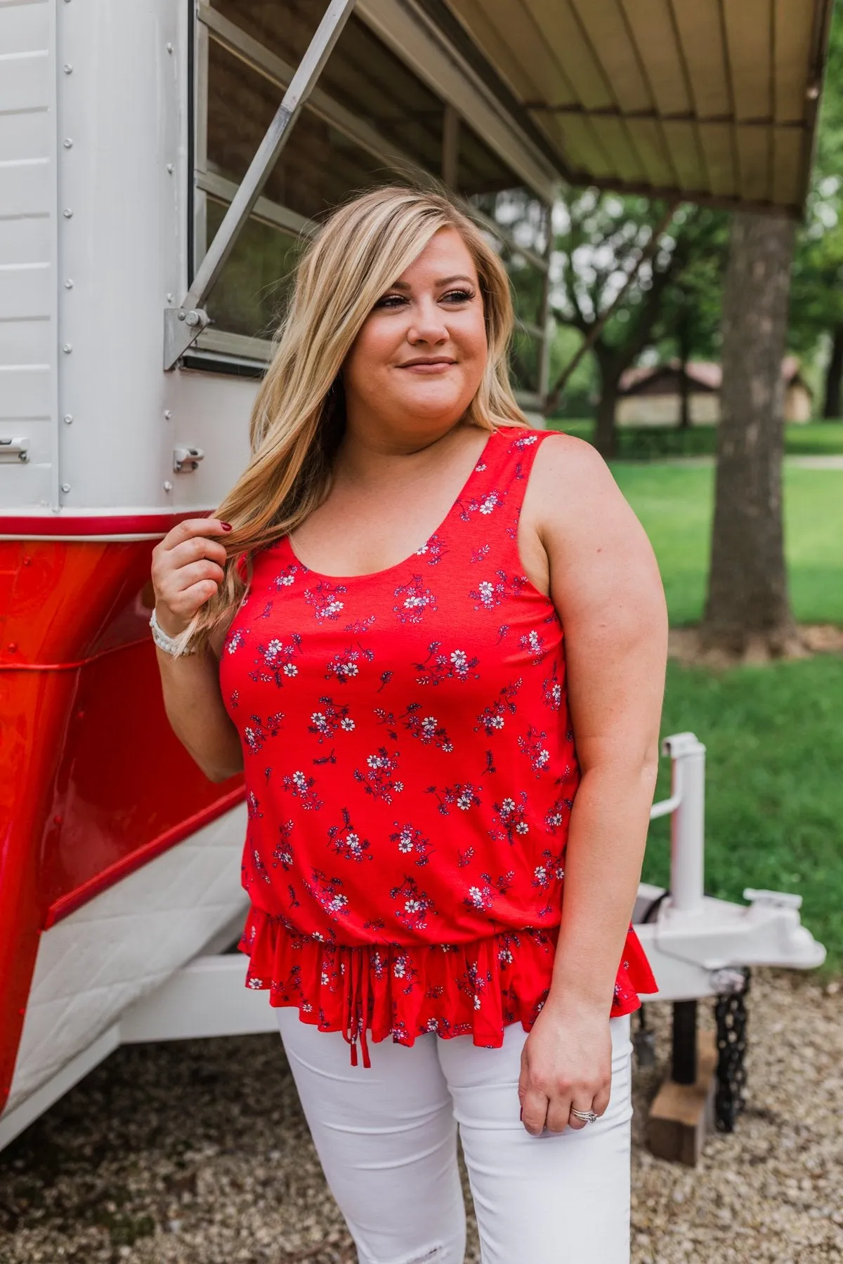 Belong With You Cinch Waist Floral Tank Top- Fruit Punch Red