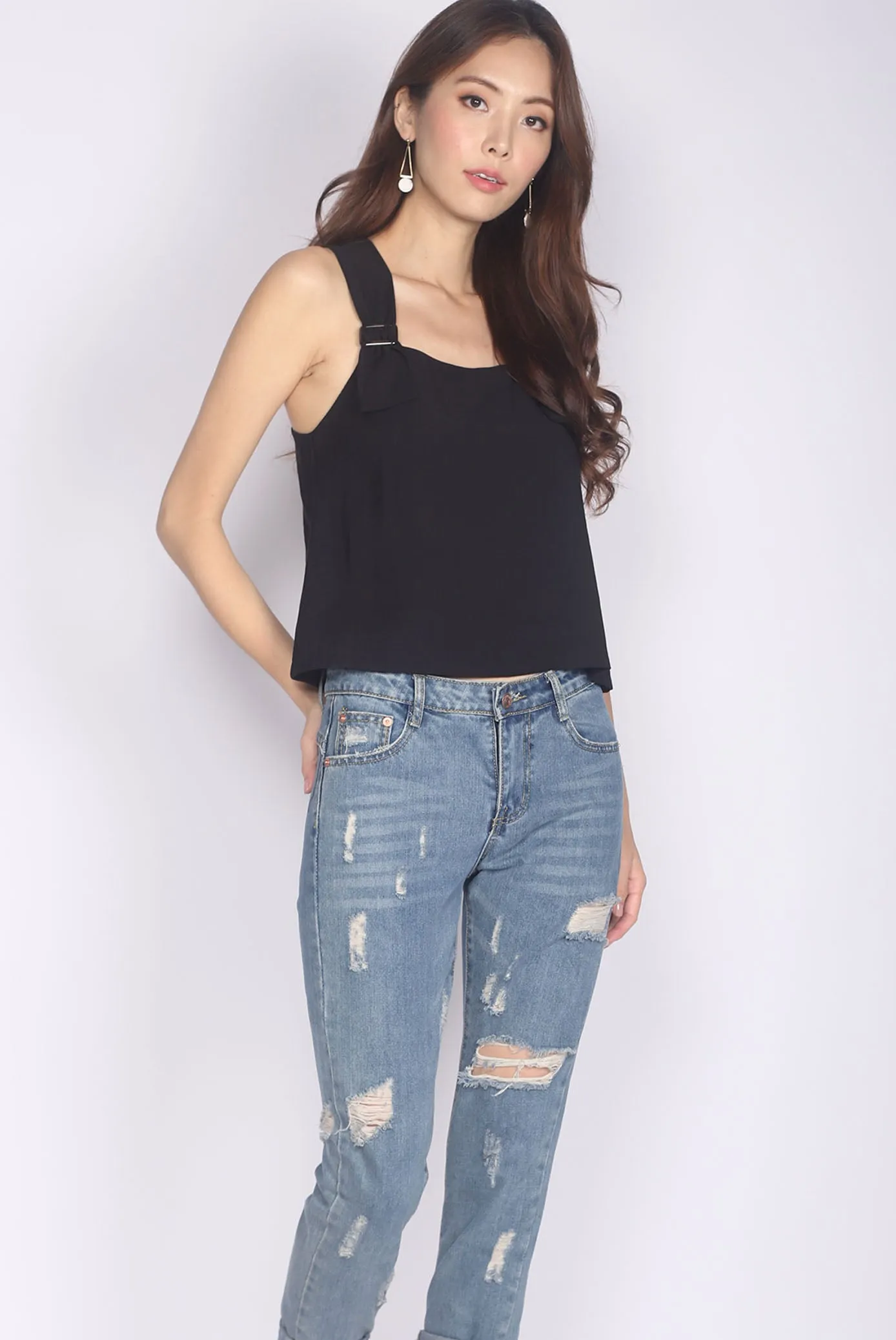 Benicia Buckle Strap Top In Black