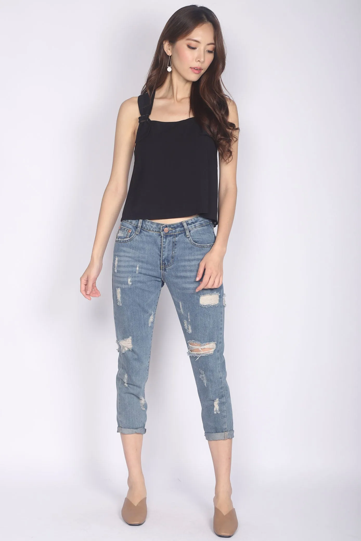 Benicia Buckle Strap Top In Black