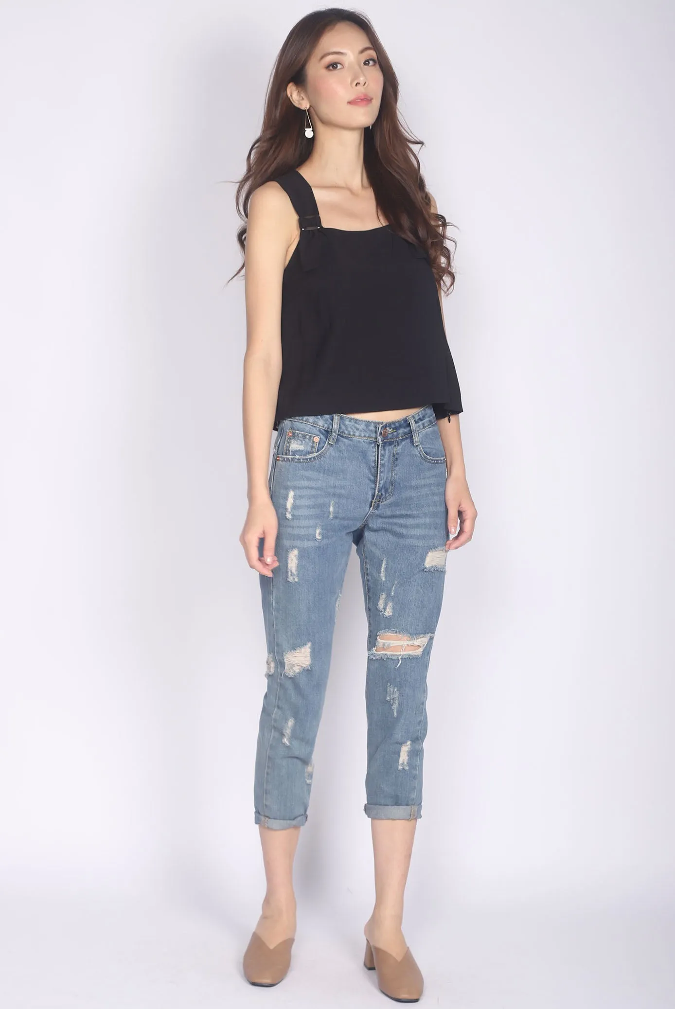 Benicia Buckle Strap Top In Black