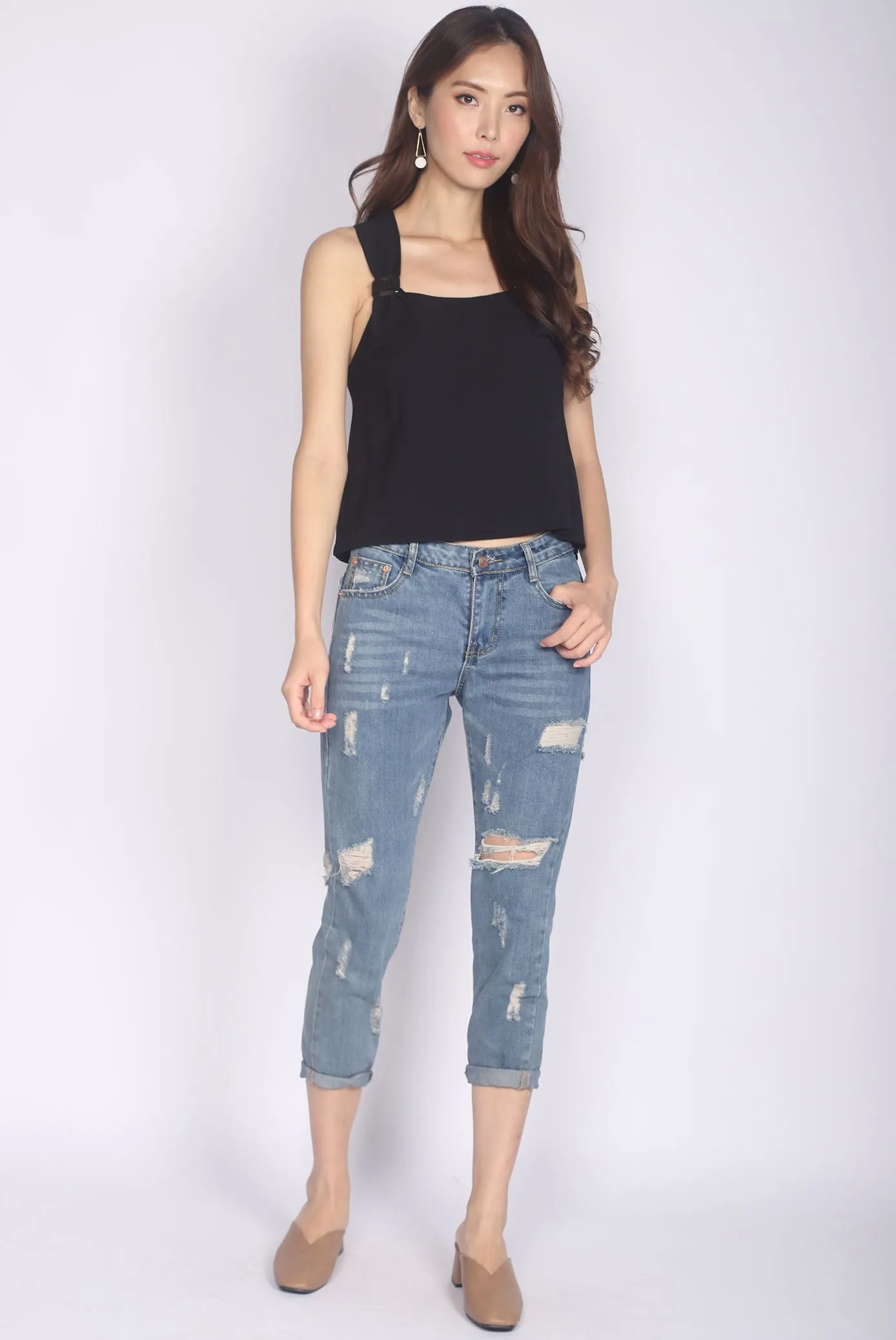 Benicia Buckle Strap Top In Black