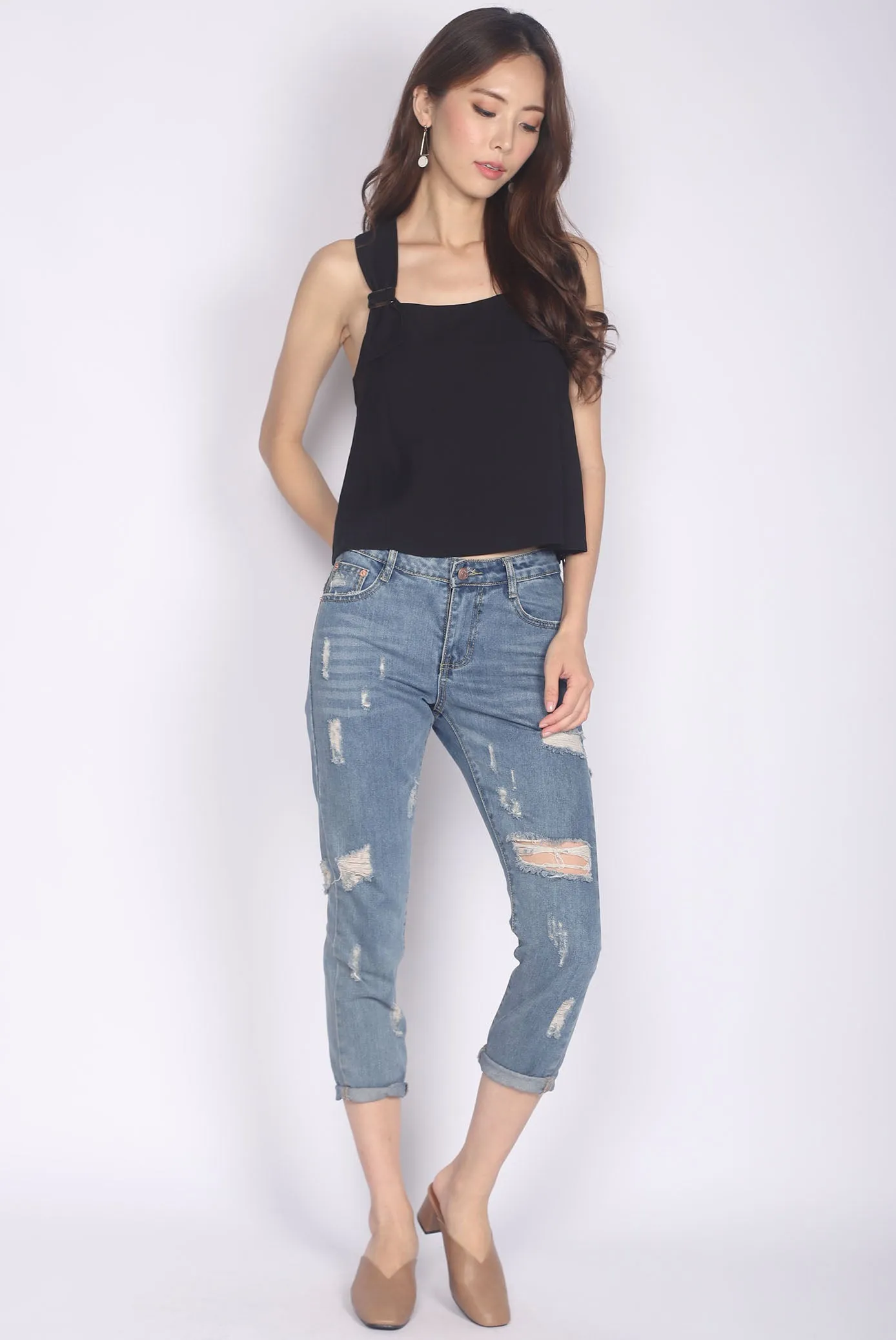 Benicia Buckle Strap Top In Black