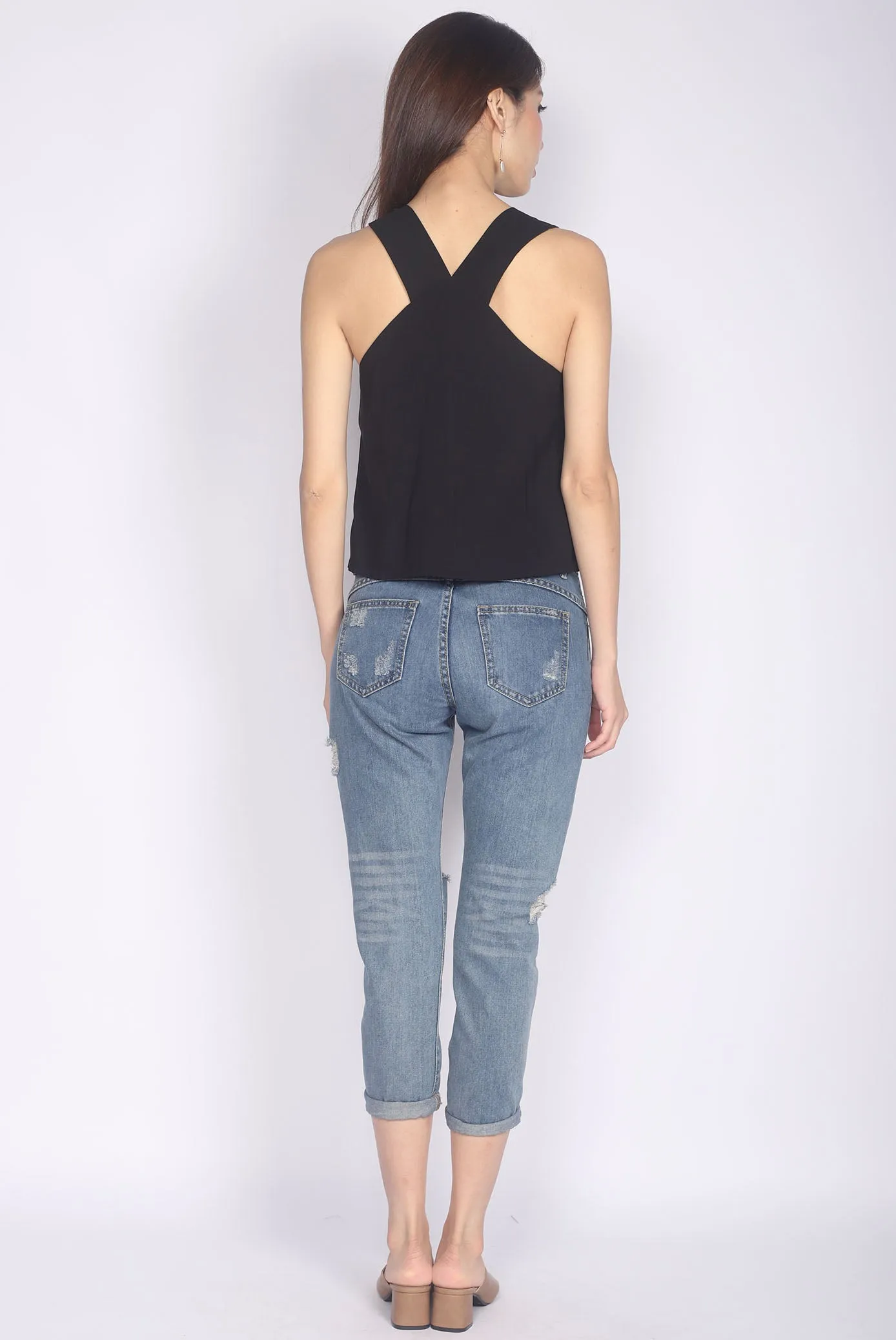Benicia Buckle Strap Top In Black