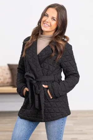 Black Diamond Quilted Jacket With Belt