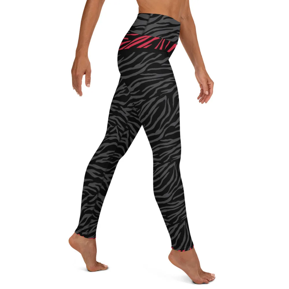 Black, Gray and Red Zebra - Yoga Leggings