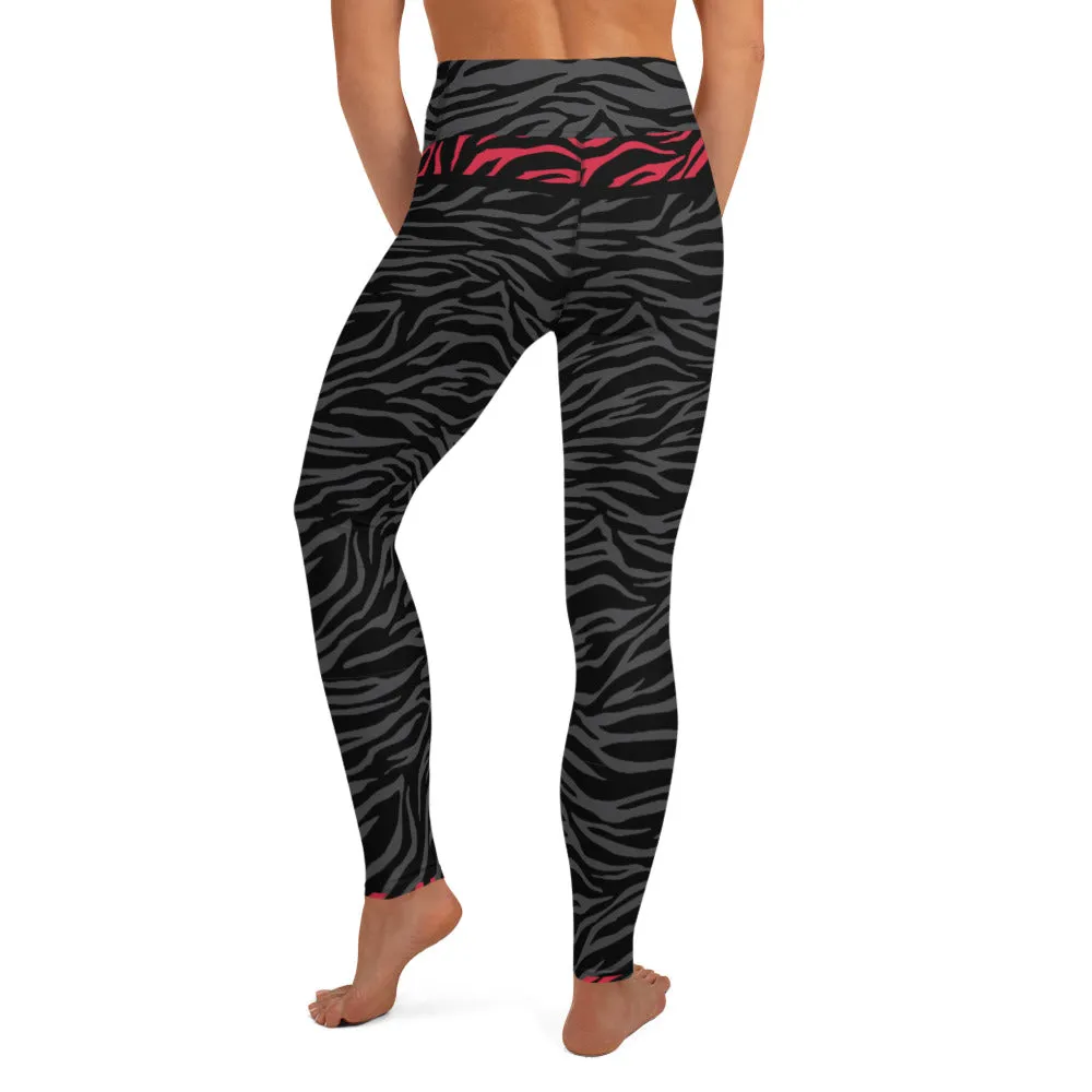 Black, Gray and Red Zebra - Yoga Leggings