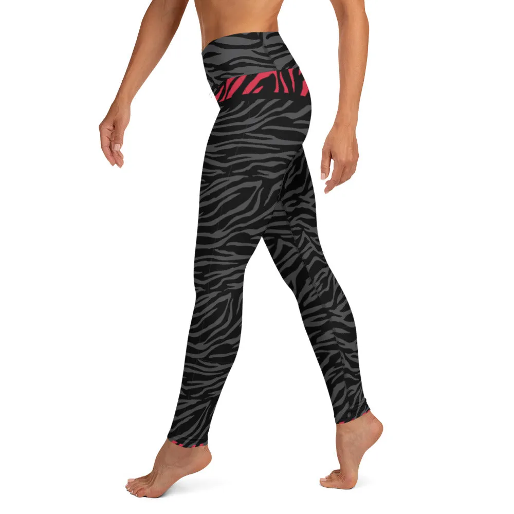 Black, Gray and Red Zebra - Yoga Leggings