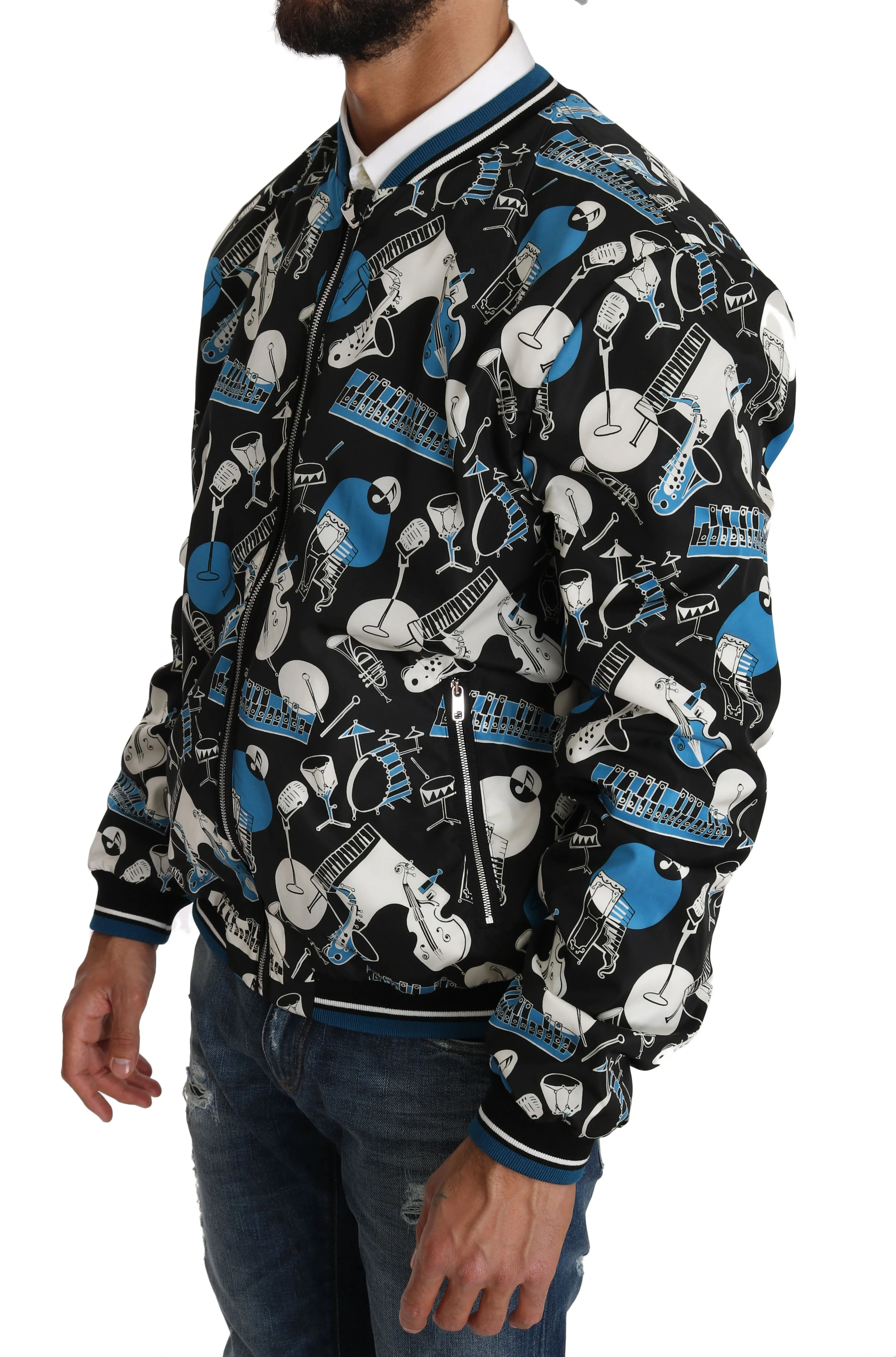 Black Music Print Summer Bomber Jacket