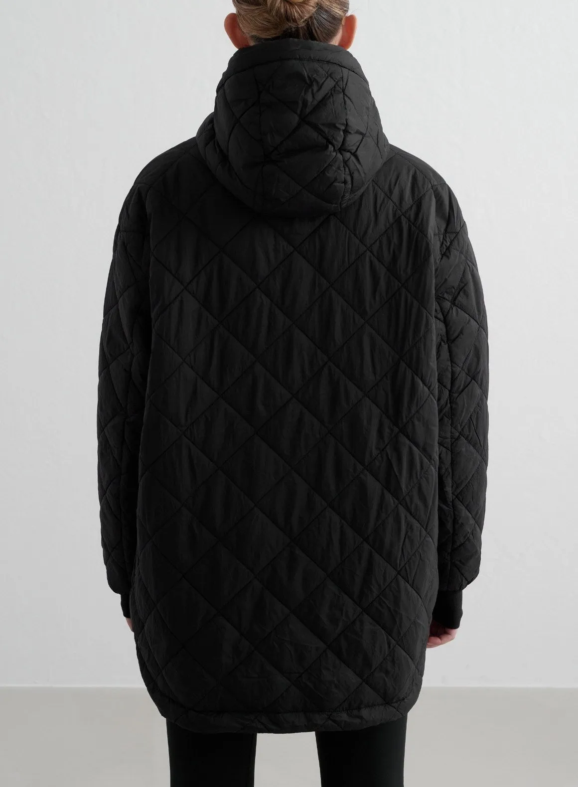 Black Oversized Quilted Anorak