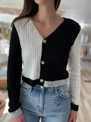 black   white colorblock cardigan