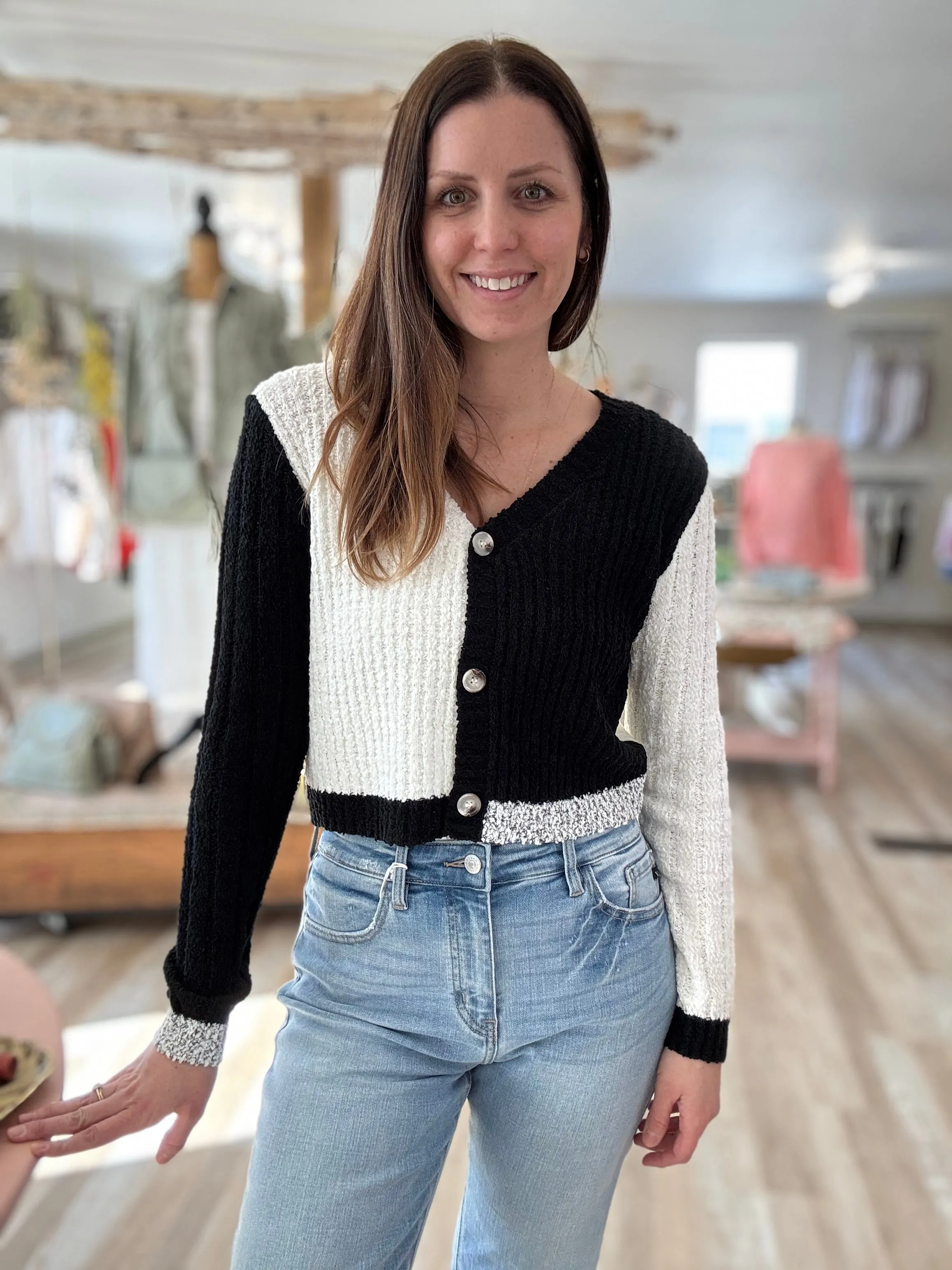 black   white colorblock cardigan