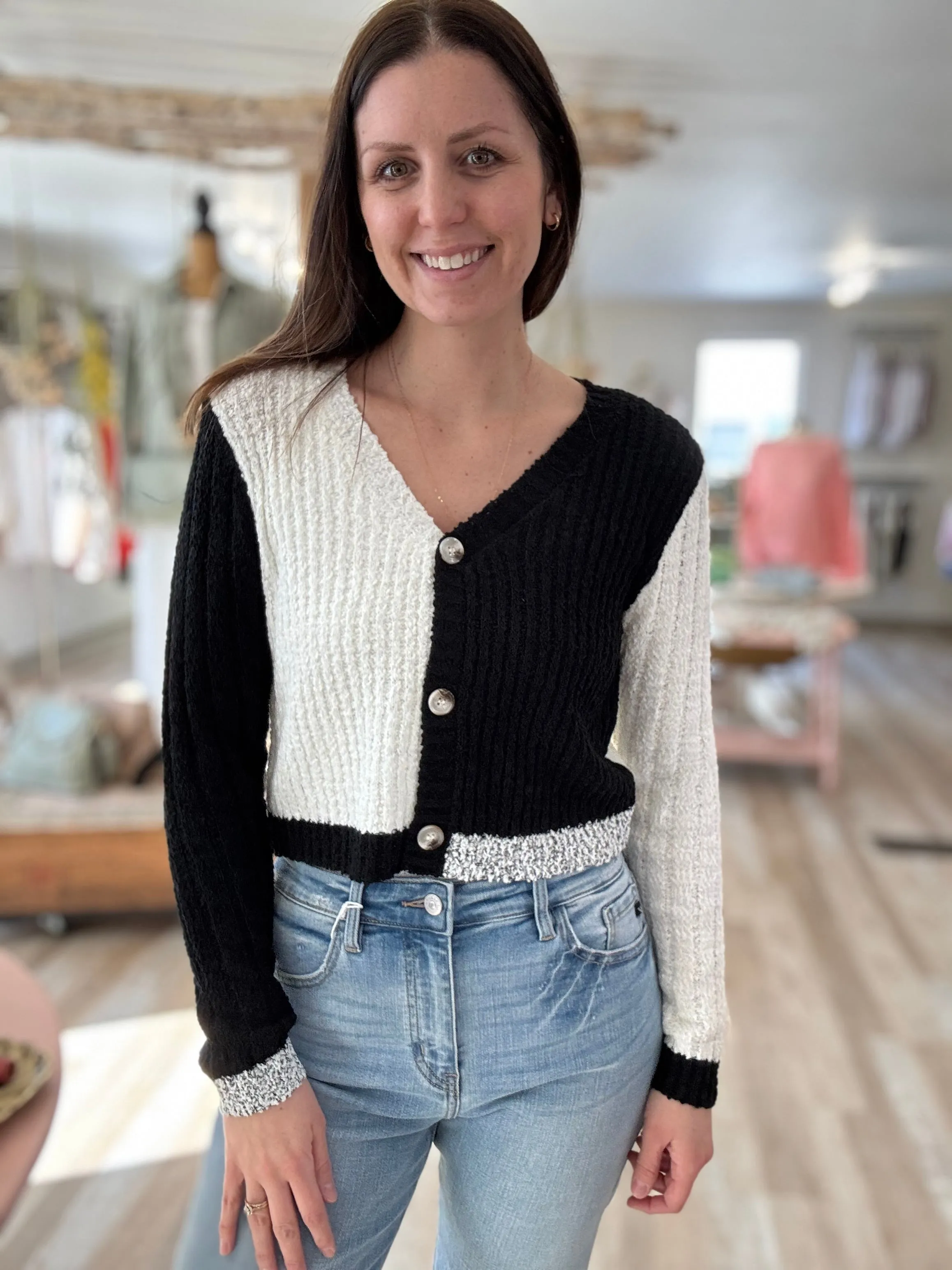 black   white colorblock cardigan