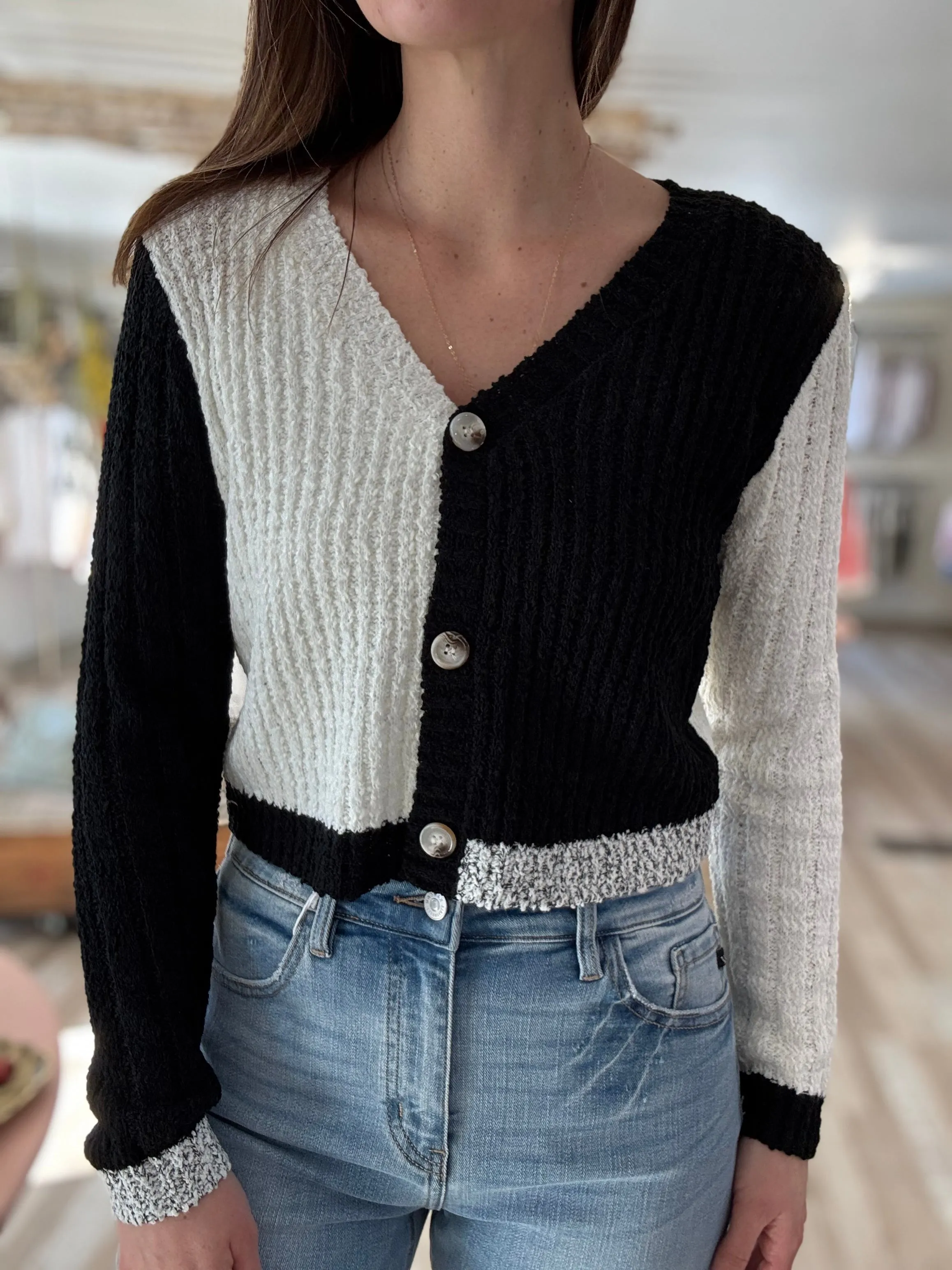 black   white colorblock cardigan