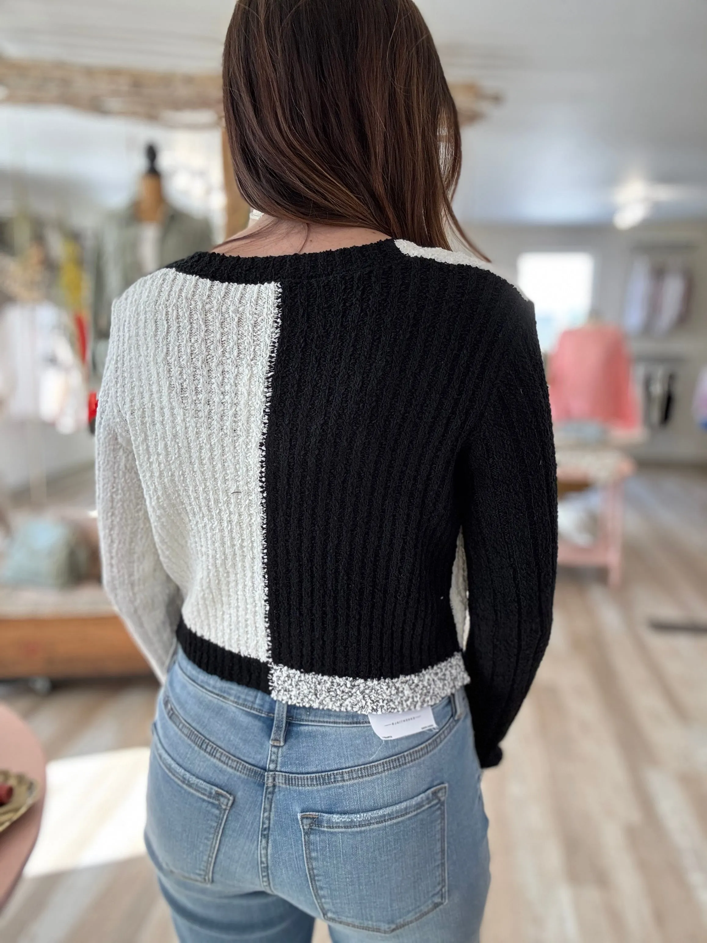 black   white colorblock cardigan
