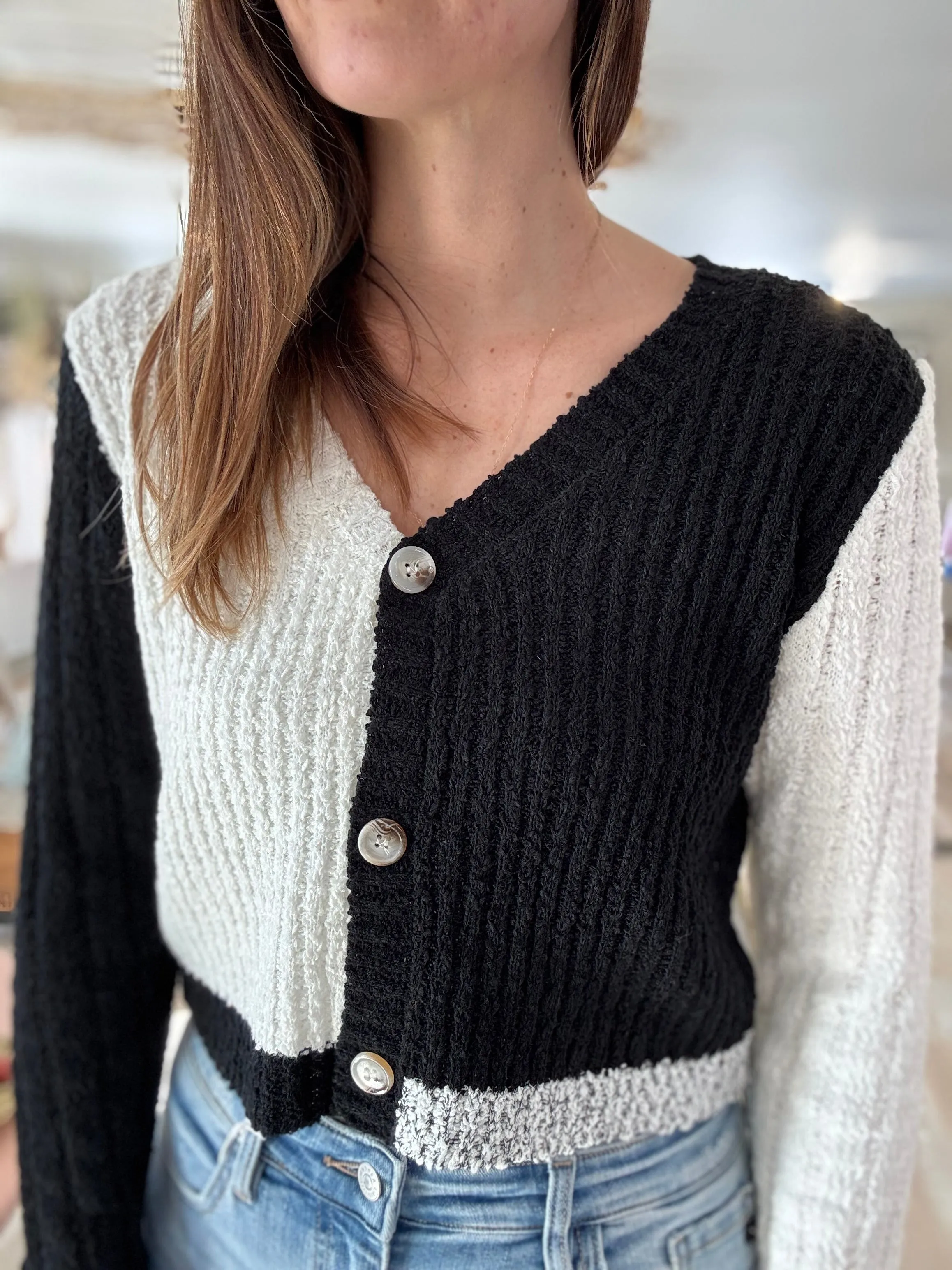 black   white colorblock cardigan