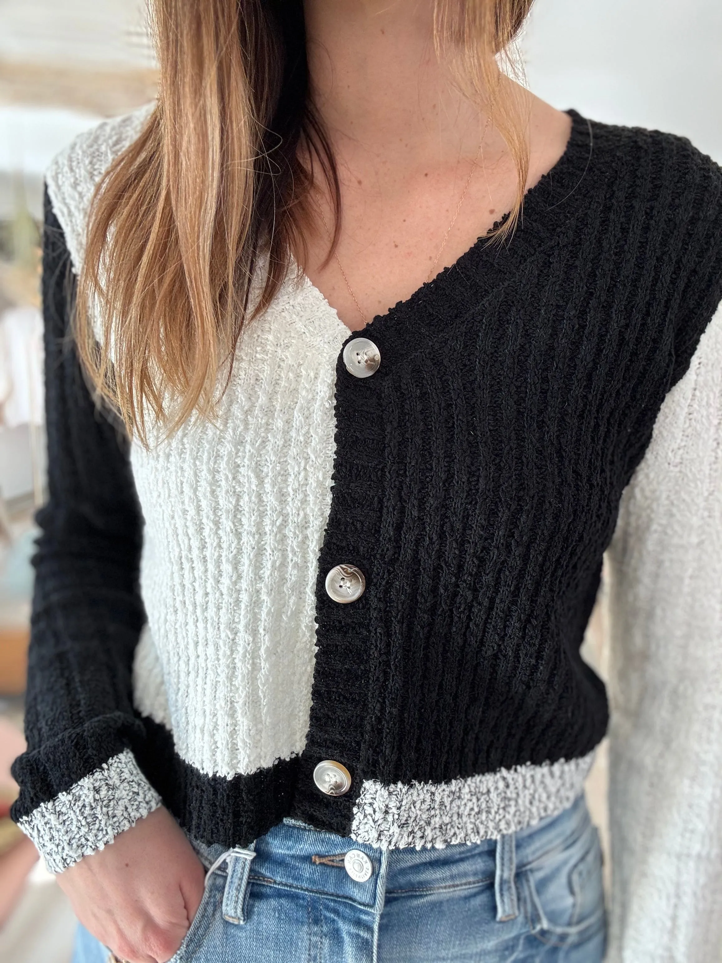 black   white colorblock cardigan