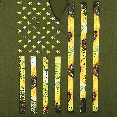 BLANCHES Sunflower Tank Tops Women's Funny Graphic Vest Sleeveless Workout Tee Yoga Athletic T Shirt Summer Tops (V Neck-Army Green, S)
