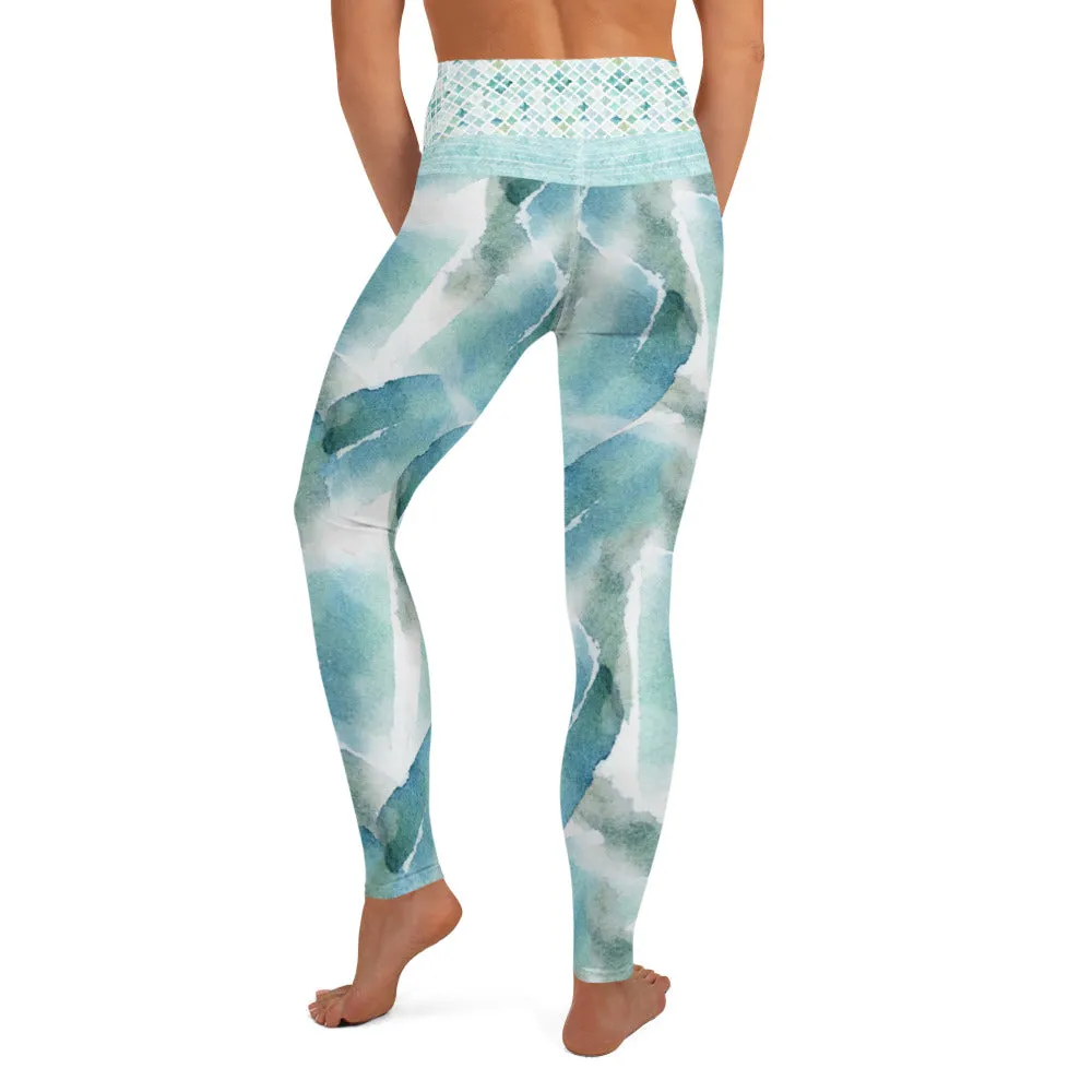 Blue and Green Watercolor Brush Strokes - Yoga Leggings