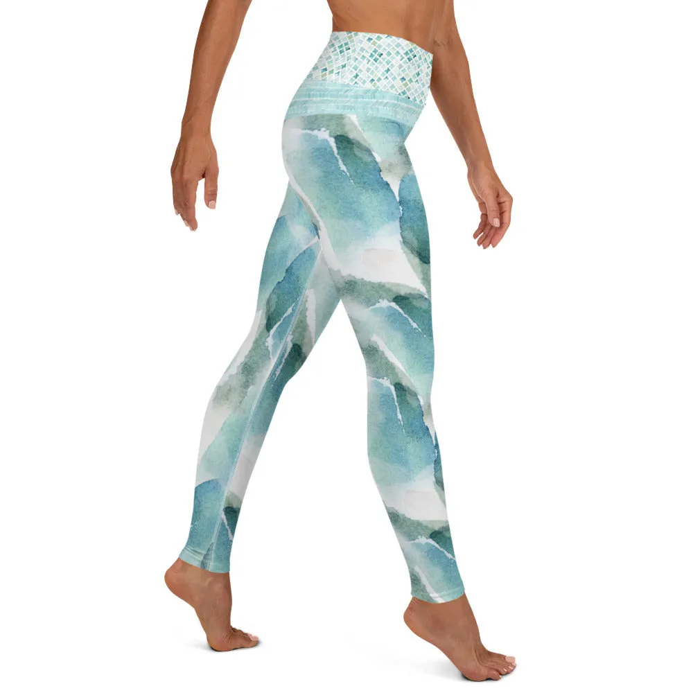 Blue and Green Watercolor Brush Strokes - Yoga Leggings
