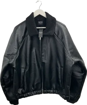 boohooMan Black Oversized Boxy Official Pu Flight Bomber Jacket UK XL
