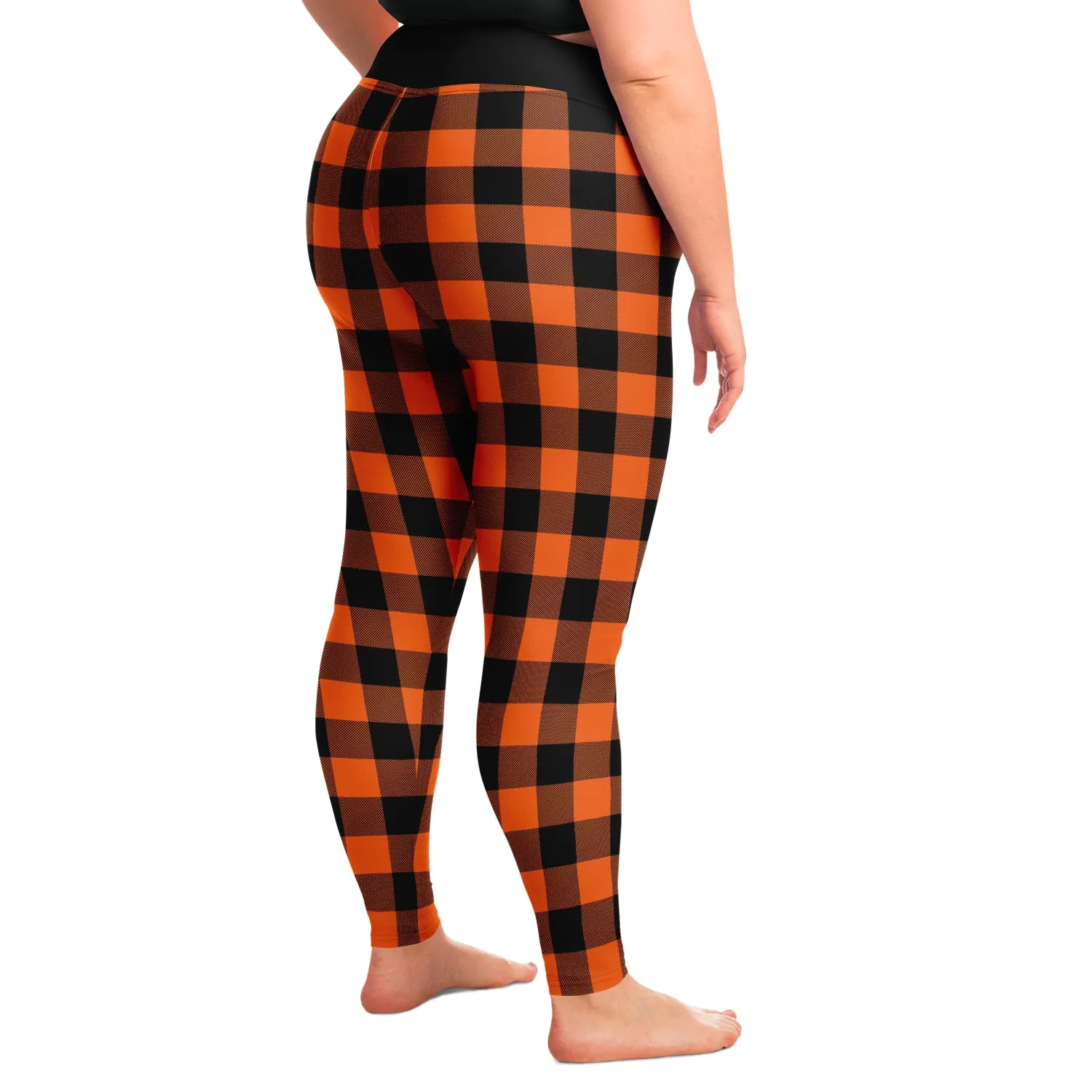 Buffalo Plaid In Orange and Black Plus Size Leggings 2X - 6X Squat Proof