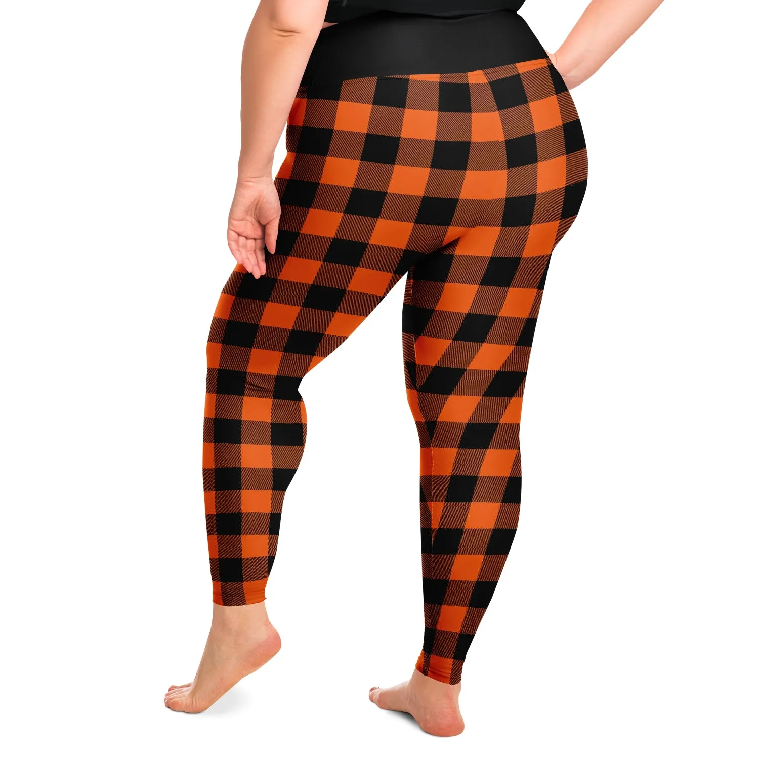 Buffalo Plaid In Orange and Black Plus Size Leggings 2X - 6X Squat Proof
