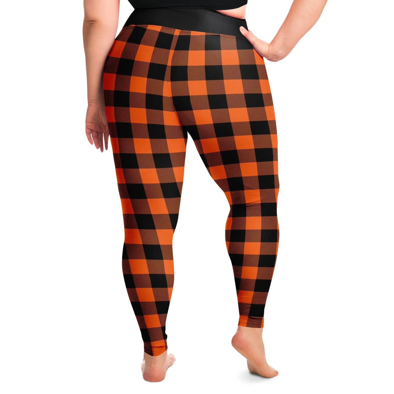 Buffalo Plaid In Orange and Black Plus Size Leggings 2X - 6X Squat Proof
