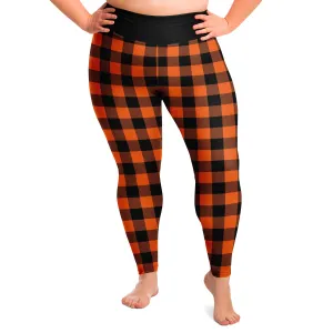 Buffalo Plaid In Orange and Black Plus Size Leggings 2X - 6X Squat Proof