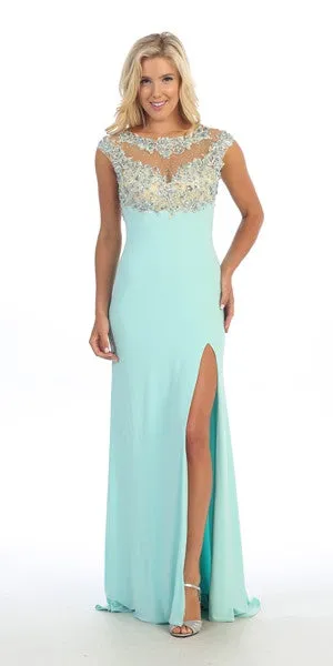 Celavie 5003 Sexy Floor Length Formal Gown Front Slit Open Back