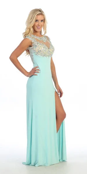 Celavie 5003 Sexy Floor Length Formal Gown Front Slit Open Back