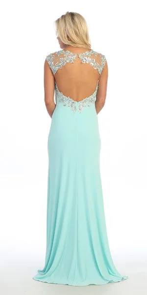 Celavie 5003 Sexy Floor Length Formal Gown Front Slit Open Back