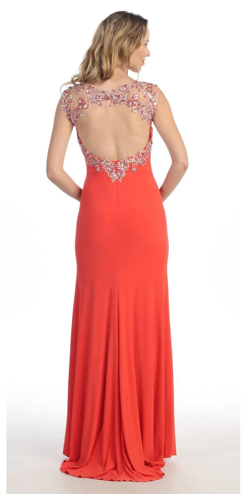 Celavie 5003 Sexy Floor Length Formal Gown Front Slit Open Back