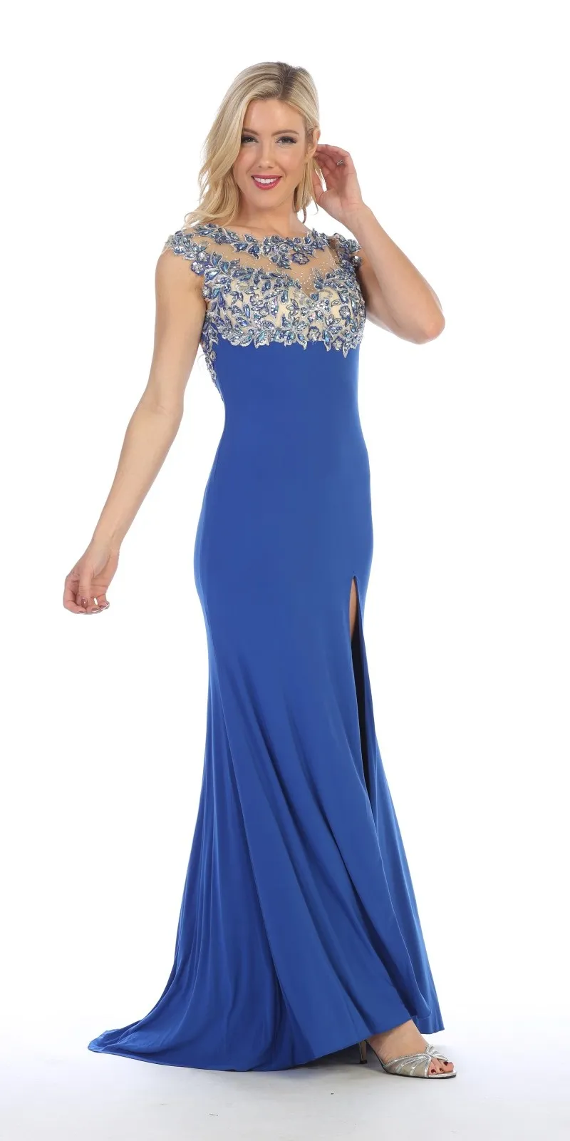 Celavie 5003 Sexy Floor Length Formal Gown Front Slit Open Back