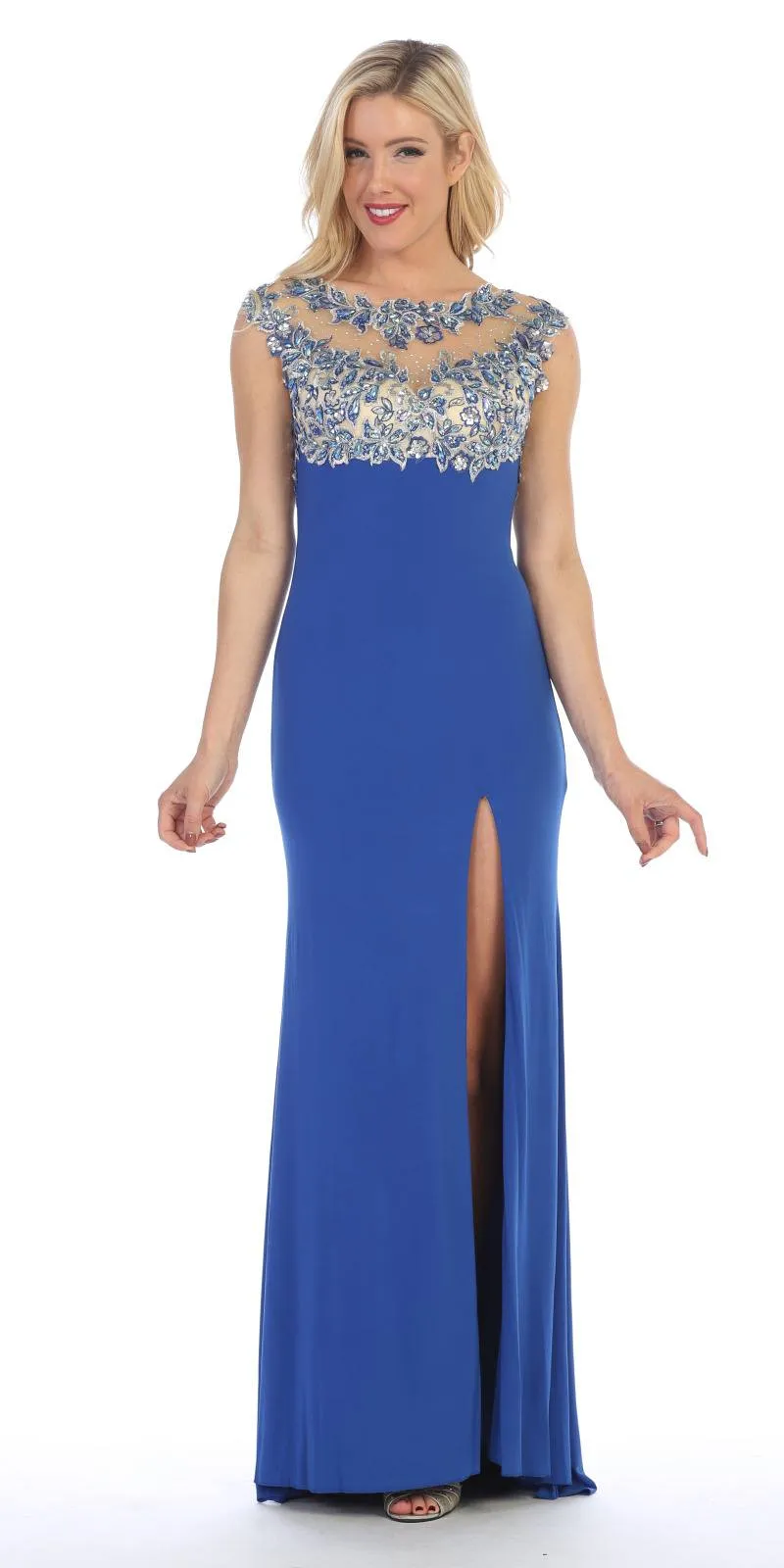 Celavie 5003 Sexy Floor Length Formal Gown Front Slit Open Back
