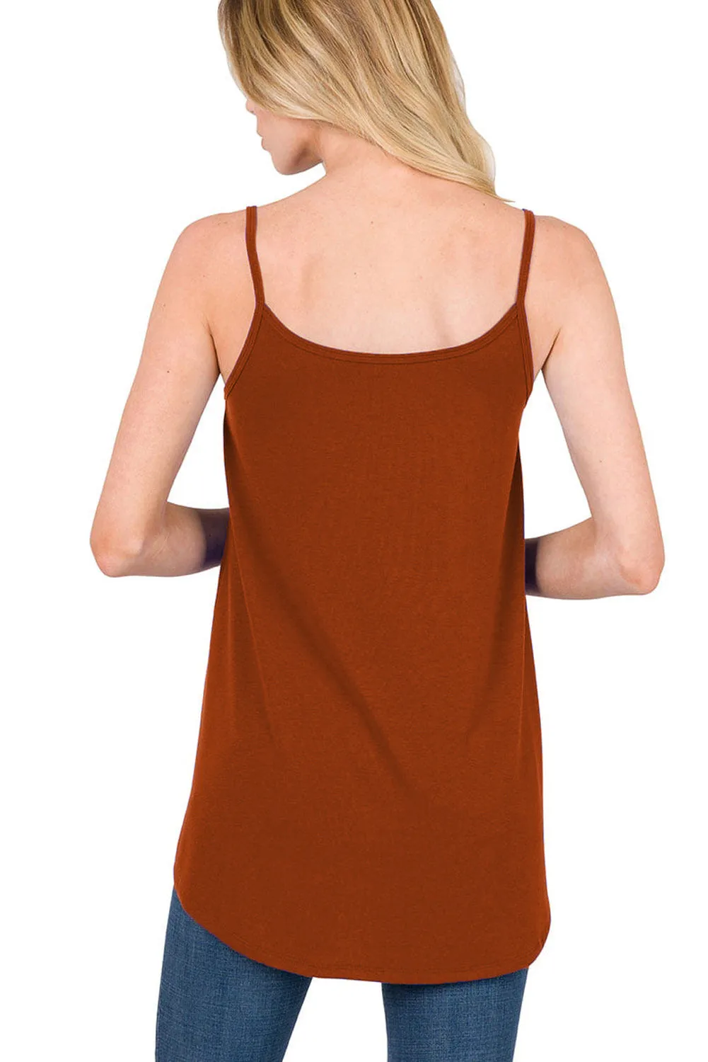 Chestnut Spaghetti Strap V-Neck Flowy Tunic Tank Top