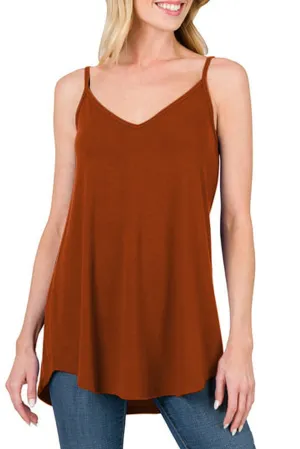 Chestnut Spaghetti Strap V-Neck Flowy Tunic Tank Top