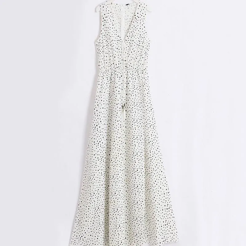 Chicindress V Neck Dot Printed Floor Length Dress(3 Colors)